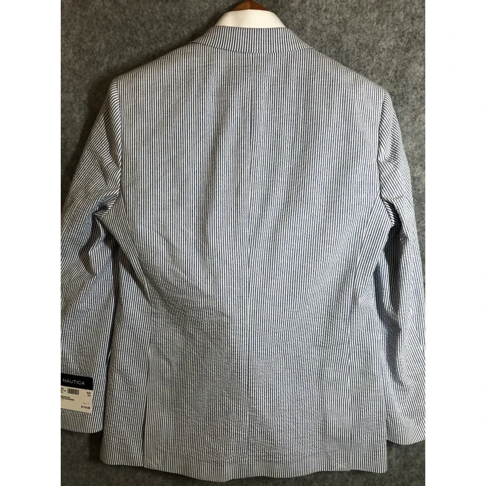 Nautica Blazer 38R Blue Stripe Cotton Seersucker Stretch Suit Coat Jacket w Tags